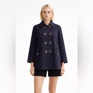 FOREVER NEW - Dark Blue Oversized Cape style Peacoat – Gold Button Coat